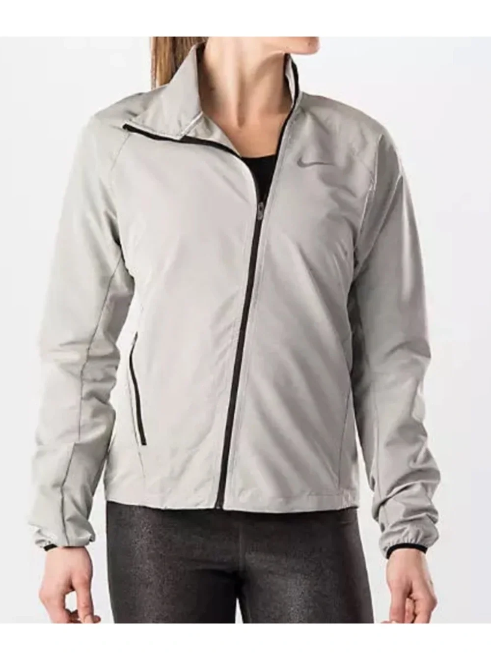 Nike Running Asymmetrical Zip Moto Jacket Size M Gray Activewear Lightweight
